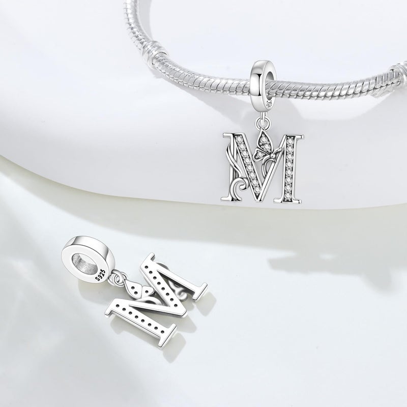 PANPOKI Store 2 Pack 925 Sterling Silver Butterfly Letter Charms for Bracelets and Necklace Alphabet Initial Dangle Pendants Round Spacer Beads Pave Cubic Zirconia Jewelry Gift for Women - Image 3